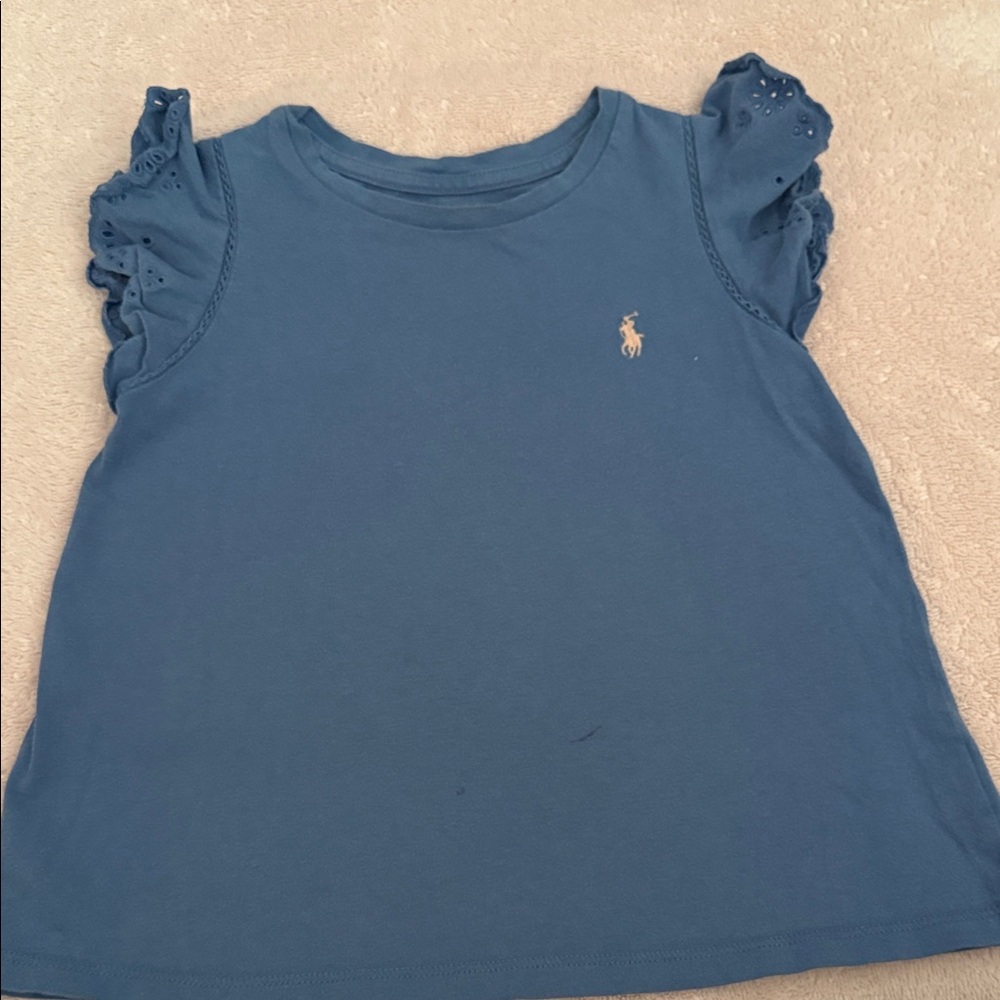 Ralph Lauren Kids Blue Ruffle Sleeve Top